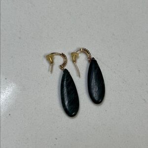 Anthropologie Elegant Green and Gold Drop Earrings